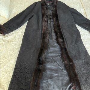 VINTAGE Hilary Radley Black Faux Fur Trim Coat